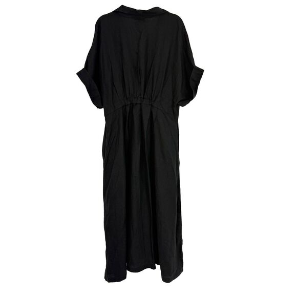 MADEWELL Pleated Midi Shirtdress 1X Black 100% Linen Short Sleeve A-Line NWT B27 - Picture 3 of 5